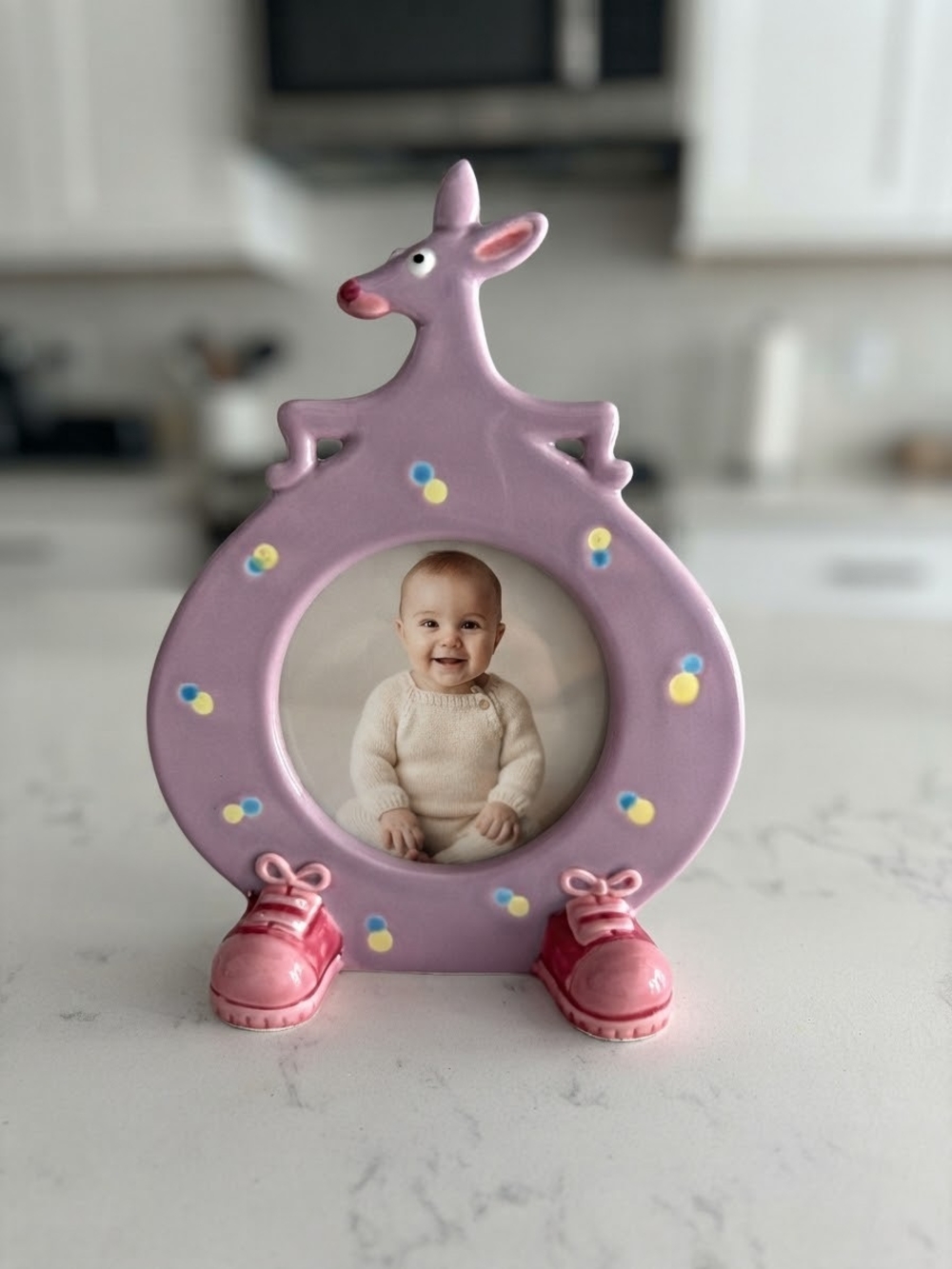 Vintage 1985 Fitz and Floyd Purple Kangaroo Ceramic Picture Frame | Quirky Anima